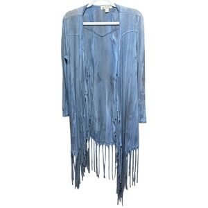 Unity Blue Fringe Cardigan‎ Duster Open Front Lightweight Size M